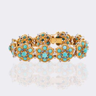 Vintage Türkis Saphir Armband mit Diamant-Besatz