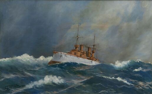 SMS Fürst Bismarck im Taifun vor Japan