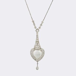 Art Nouveau Anhänger mit Bergkristall und Diamant-Besatz an Kette
