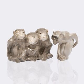 Sitzendes Affen-Trio von Knud Kyhn und sitzender Affe