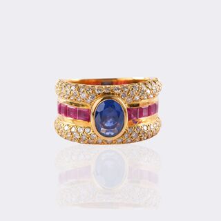 Saphir Rubin Ring mit Brillant-Besatz