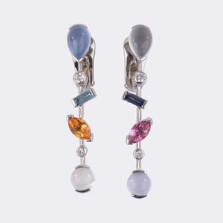 Paar Ohrringe 'Meli Melo' mit Edelstein-Besatz