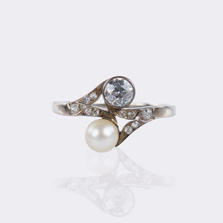 Jugendstil Perl Diamant Ring 'Moi-et-Toi'