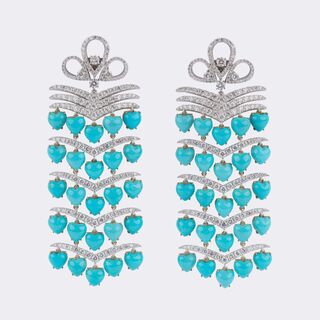 Paar prachtvoller Brillant Chandeliers mit Türkis-Herzen
