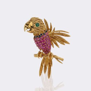 Vintage Rubin Smaragd Brosche 'Perroquet'