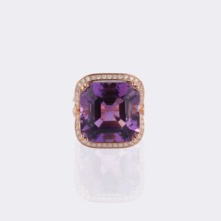  Amethyst Cocktailring mit Diamant-Besatz
