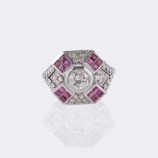  Art-déco Brillant-Rubin Ring