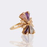 Vintage Farbedelstein Ring mit Brillanten - Bild 2