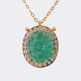 Smaragd Brillant Anhänger mit Blüten-Dekor an Kette - Bild 1