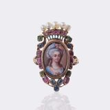 Louis Seize Portrait-Ring mit Farbedelsteinen - Bild 1