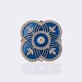 Feine Jugendstil Diamant Emaille Brosche