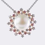 High Jewelry South Sea Pearl Diamond Pendant with Pink Diamonds on Chain - image 1