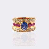 Saphir Rubin Ring mit Brillant-Besatz - Bild 1