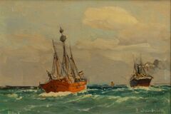 Feuerschiff Elbe II und Dampfer - Bild 1