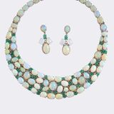 Opal Smaragd Brillant Collier mit passendem Paar Ohrhänger - Bild 1