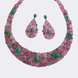 Pink Turmalin Smaragd Collier mit passendem Paar Ohrhänger - Bild 1