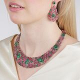 Pink Turmalin Smaragd Collier mit passendem Paar Ohrhänger - Bild 4