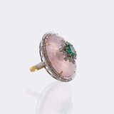 Rosenquarz Cocktailring mit Smaragd- und Diamant-Besatz - Bild 2