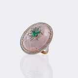 Rosenquarz Cocktailring mit Smaragd- und Diamant-Besatz - Bild 3