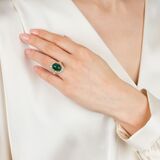 Smaragd Cocktailring mit zweifarbigem Diamant-Besatz - Bild 4