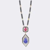 Onyx Collier mit mehrfarbigen Brillanten,  Tansanit und Pink Turmalin - Bild 4