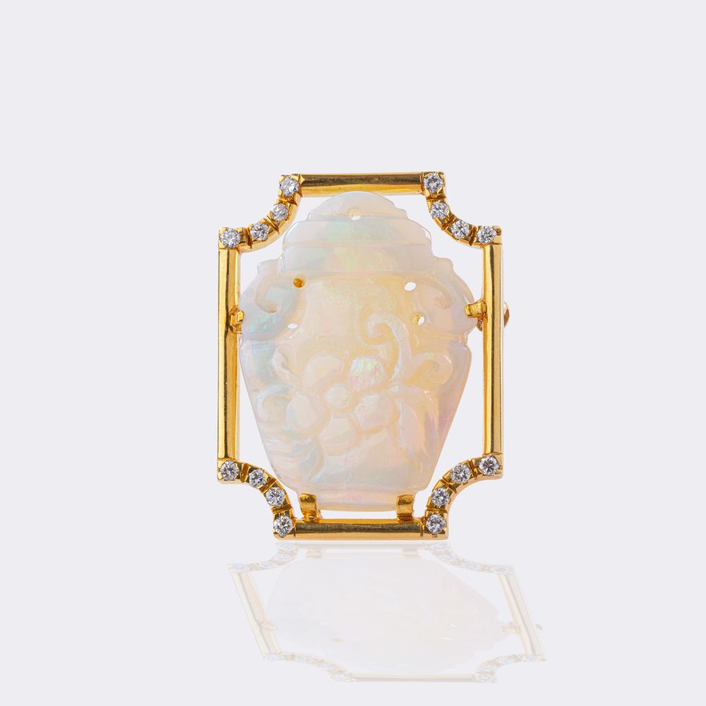 Opal Cameo Brooch with Diamonds