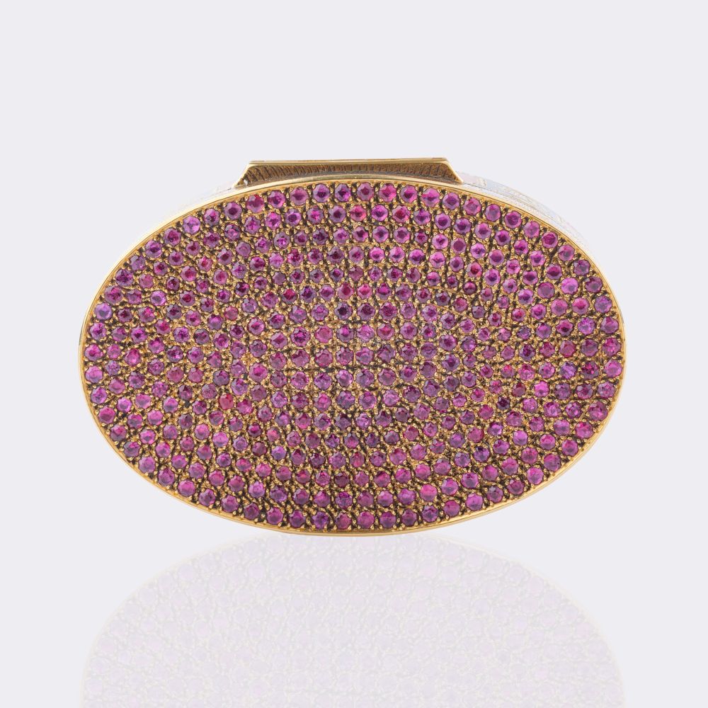 Gold Tabatière mit Emaille-Dekor und  reichem Rubin-Besatz - Bild 2