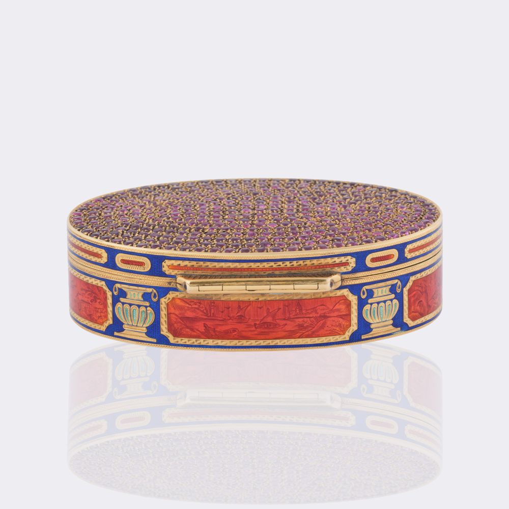 Gold Tabatière mit Emaille-Dekor und  reichem Rubin-Besatz - Bild 4