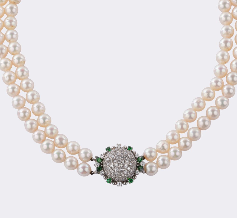 Perlen Collier mit Tsavolith Diamant Schließe - Bild 2