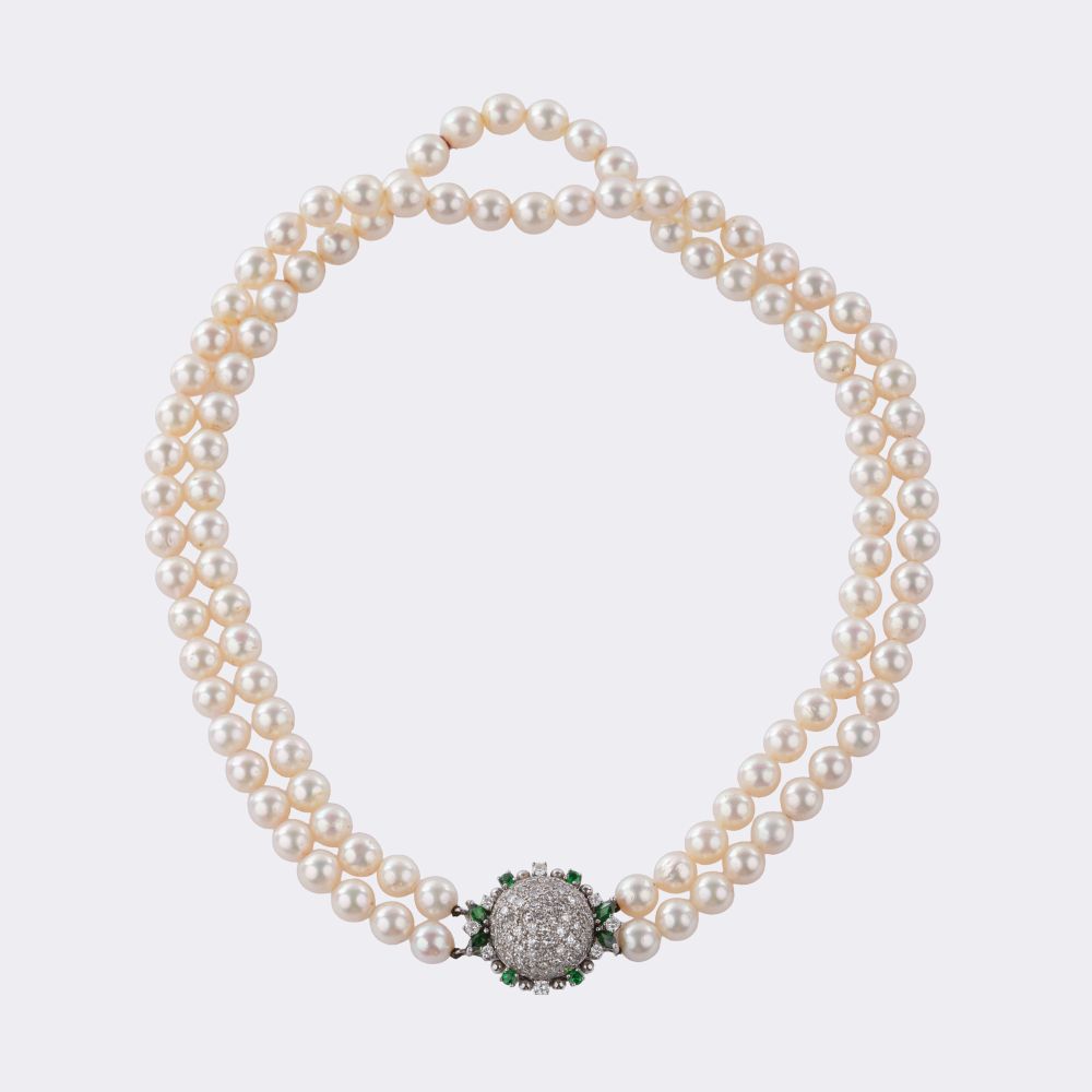 Perlen Collier mit Tsavolith Diamant Schließe - Bild 3