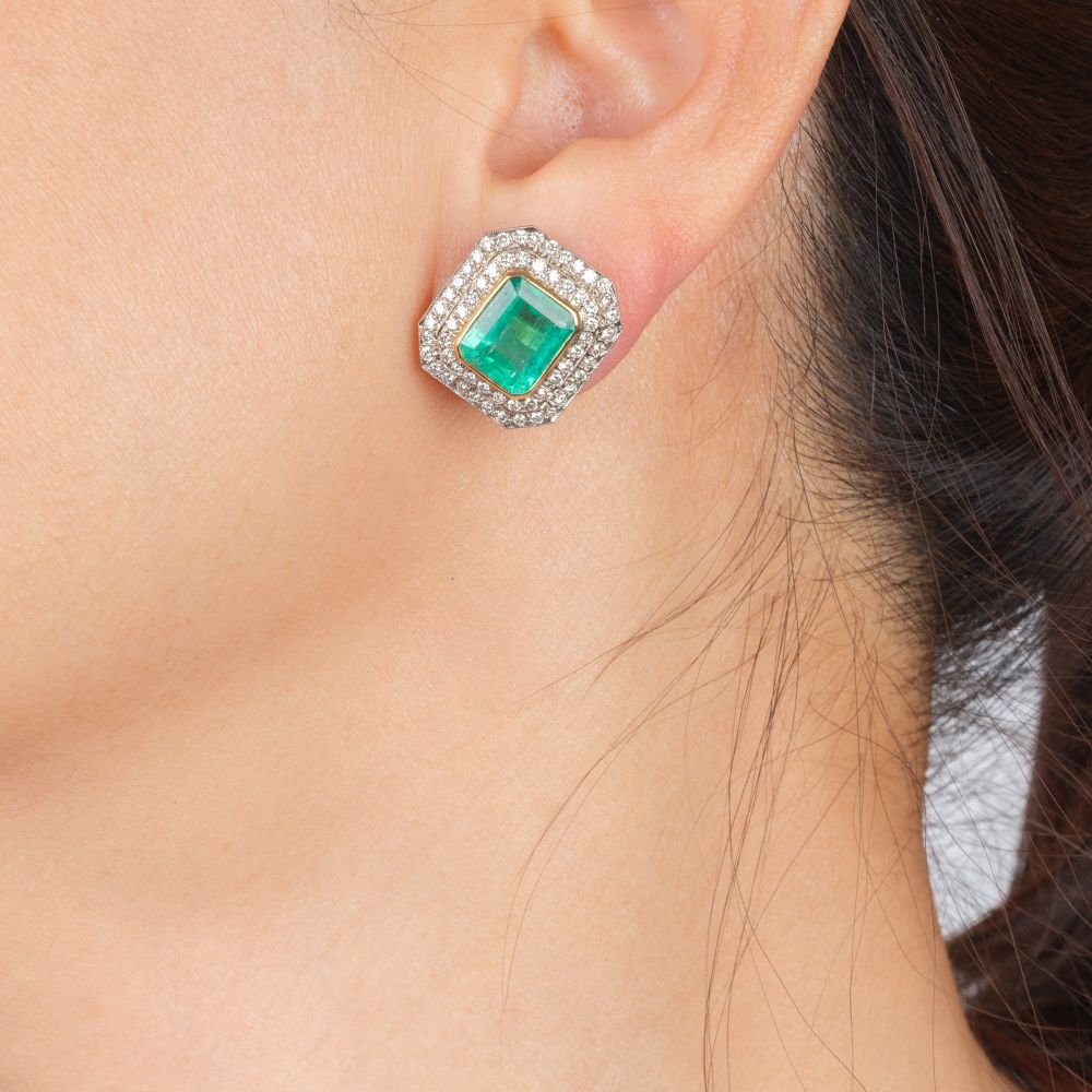 Pair of Emerald Diamond Earrings - image 2