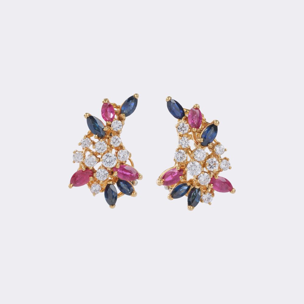 Außergewöhnliche Rubin Saphir Brillant Parure: Collier, Armband und Paar Ohrringe - Bild 3