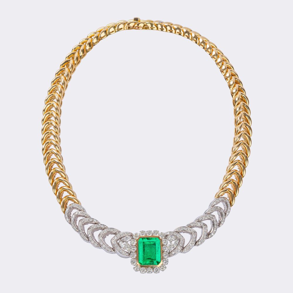 Exzellentes Diamant Gala Collier mit feinem, hochkarätigen Kolumbien Smaragd - Bild 2