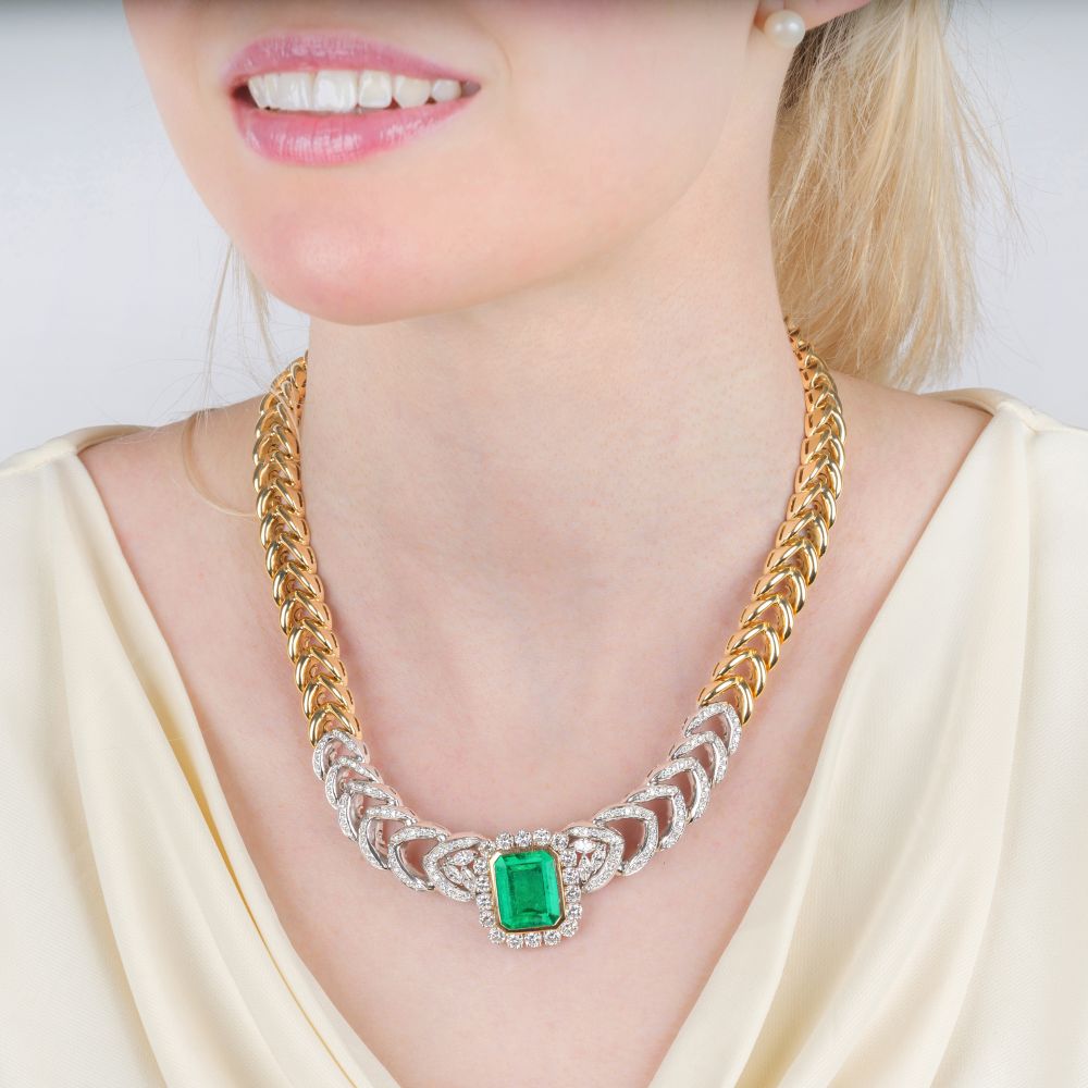 Exzellentes Diamant Gala Collier mit feinem, hochkarätigen Kolumbien Smaragd - Bild 3