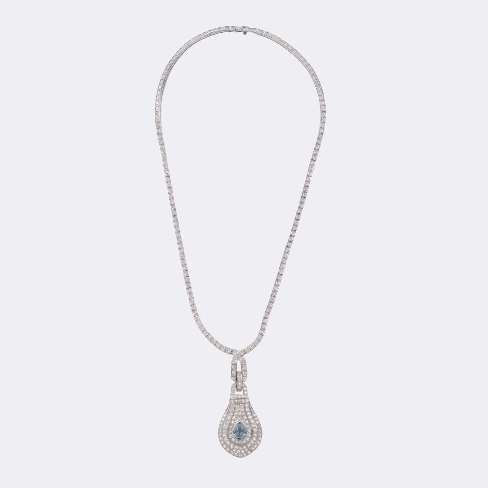 Elegantes Brillant Saphir Schmuck-Set: Rivière Collier und Paar Ohrhänger - Bild 3