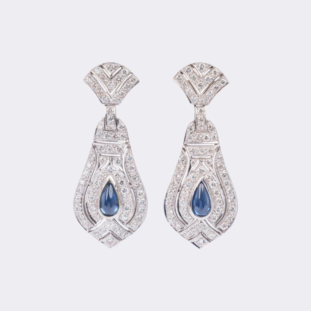 Elegantes Brillant Saphir Schmuck-Set: Rivière Collier und Paar Ohrhänger - Bild 4
