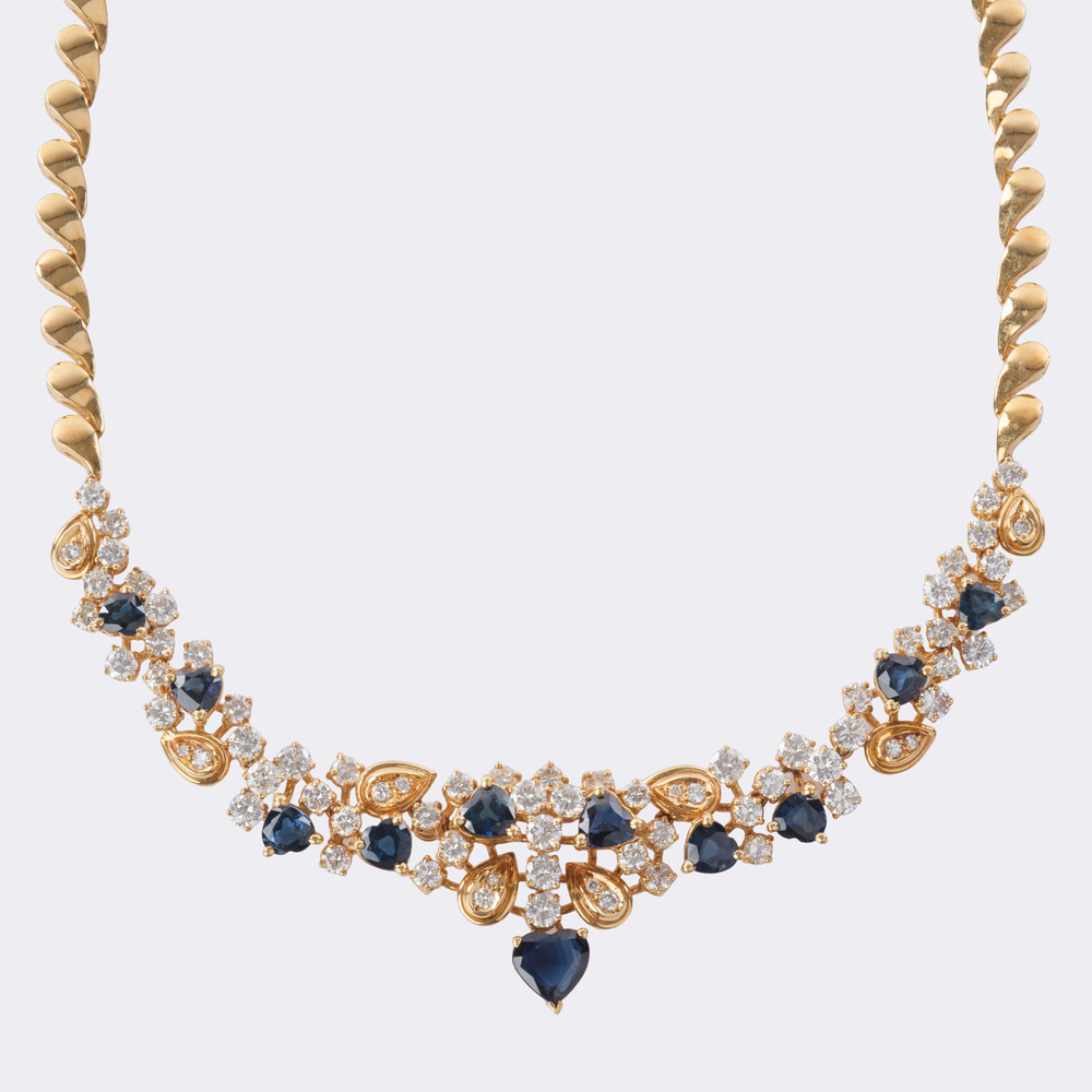 Sapphire Diamond Parure 'Vivid Hearts':Necklace, Bracelet and Pair of Earrings
