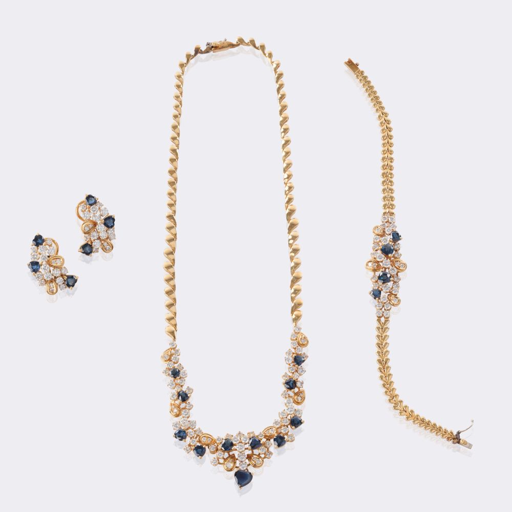 Sapphire Diamond Parure 'Vivid Hearts':Necklace, Bracelet and Pair of Earrings - image 4
