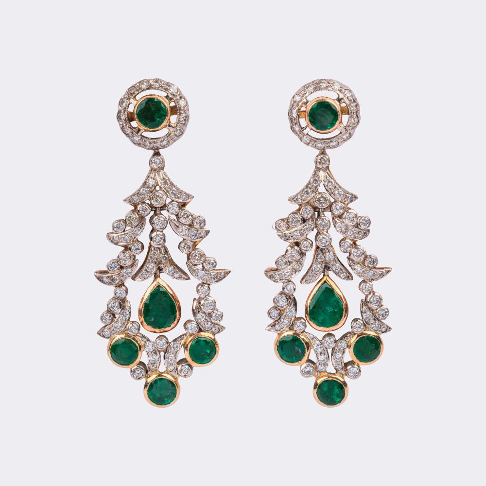 Pair of Emerald Diamond Earrings