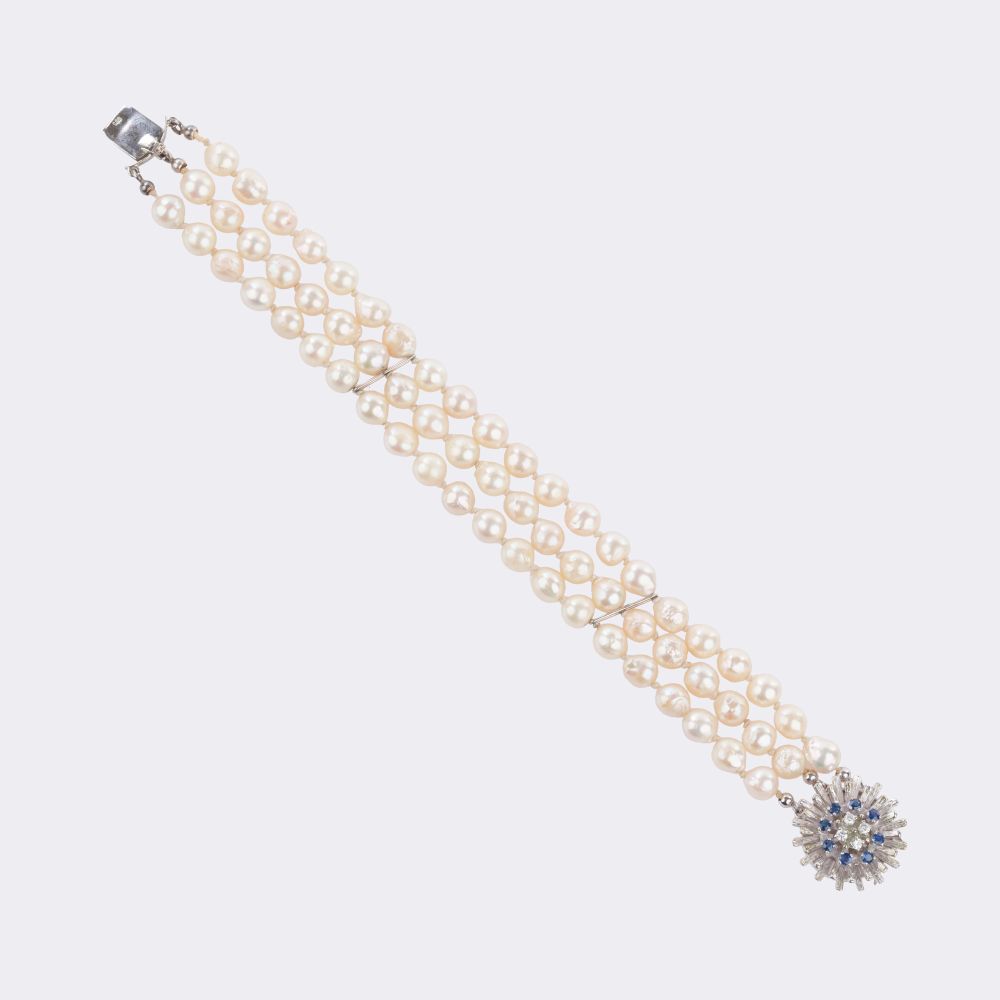 Perlen Armband mit Saphir Brillant Schließe - Bild 2