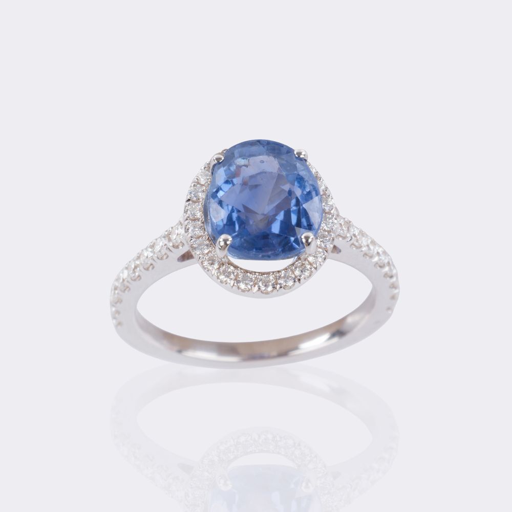 Natürlicher Saphir Ring mit Brillant-Besatz - Bild 3
