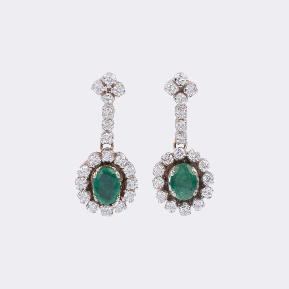 Pair of Emerald Diamond Earrings