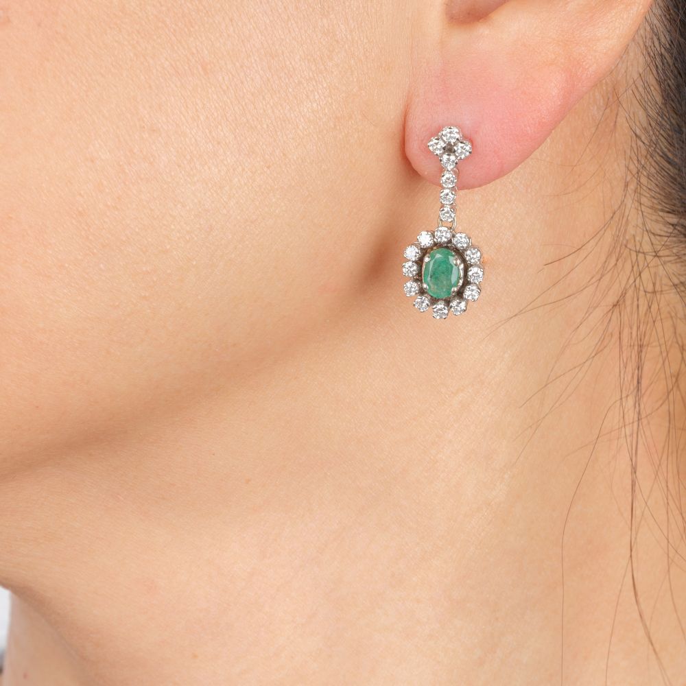 Pair of Emerald Diamond Earrings - image 2