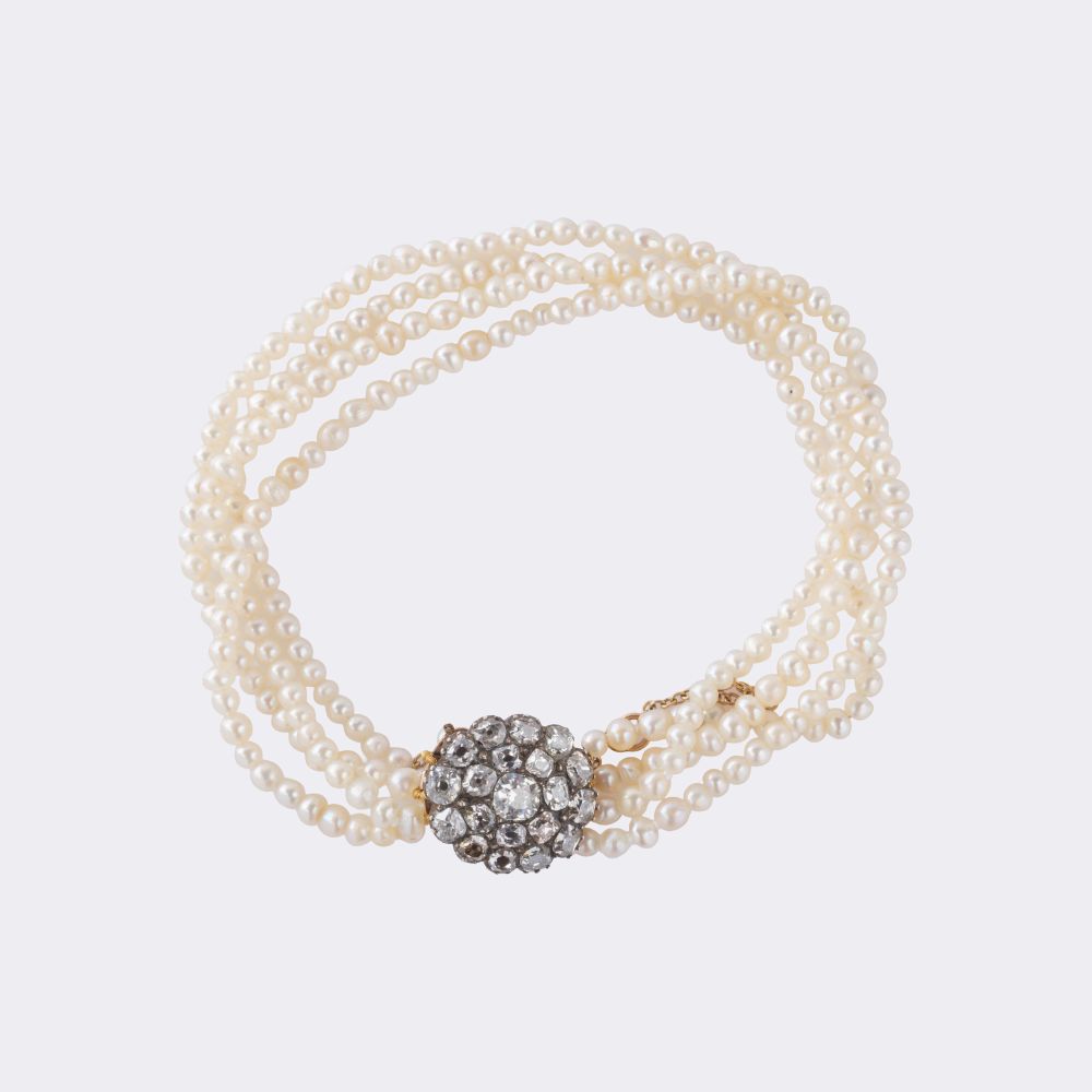 Viktorianisches Naturperlen Armband mit Altschliffdiamanten