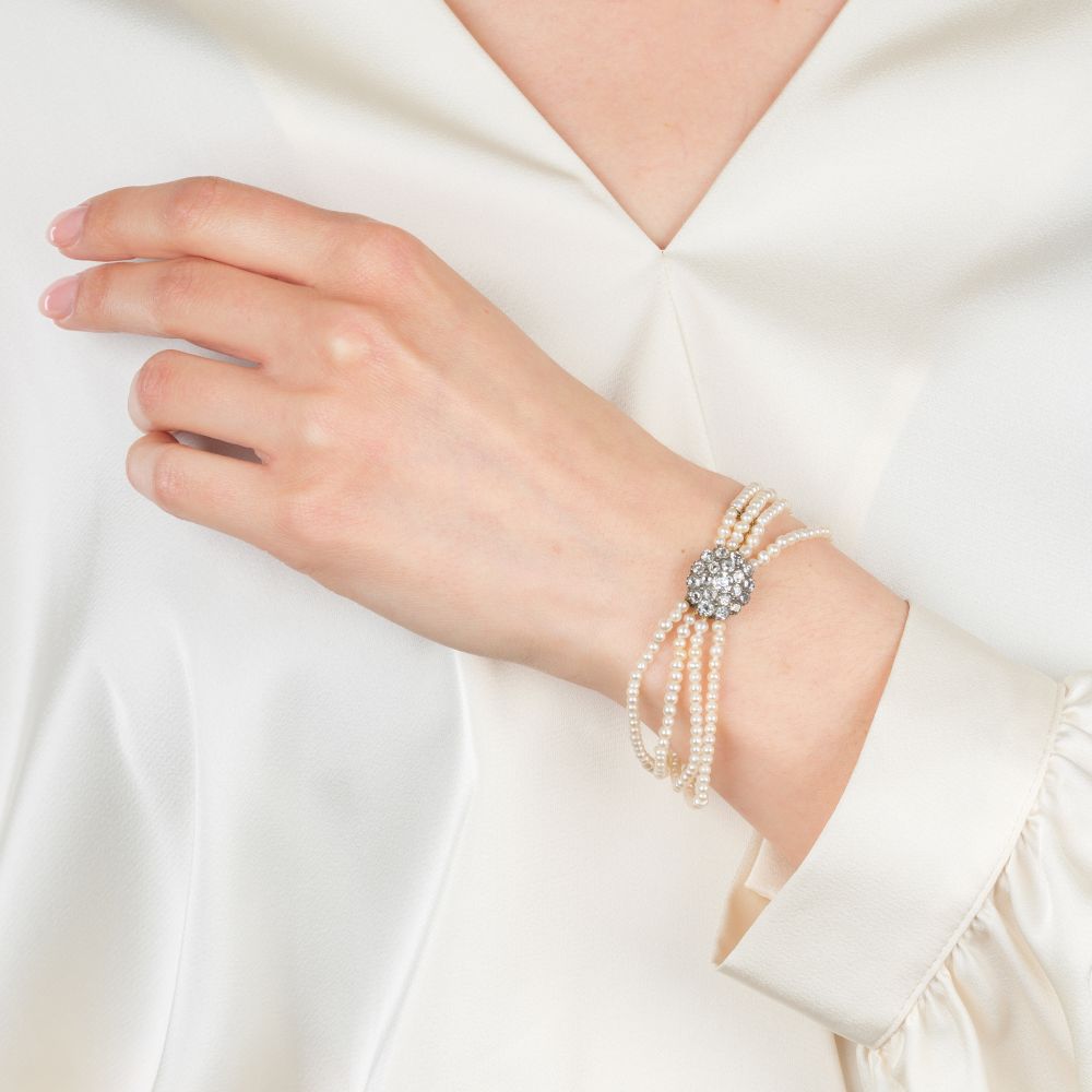 Viktorianisches Naturperlen Armband mit Altschliffdiamanten - Bild 3