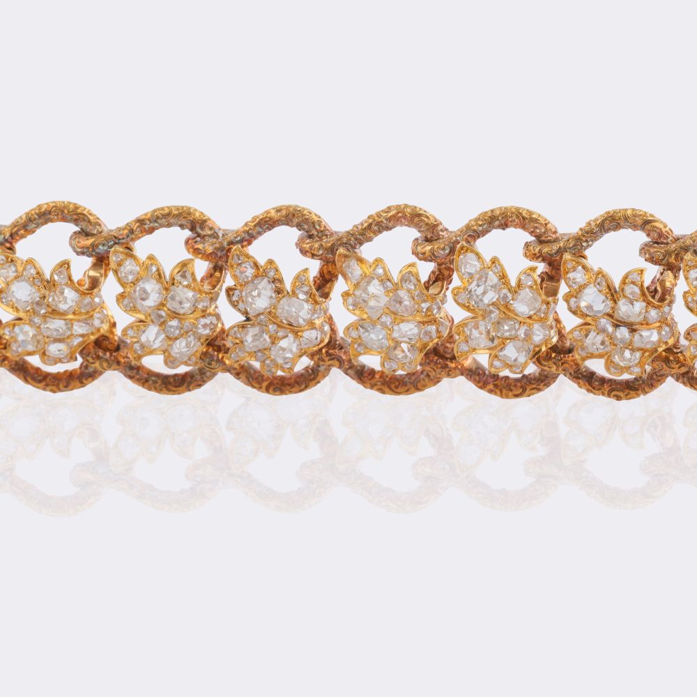Antikes St. Petersburger Diamant Armband mit natürlichem Ceylon Saphir 'Kornblumenblau' - Bild 4