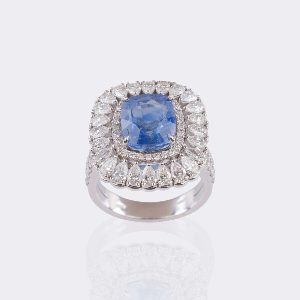 Natürlicher Ceylon Saphir Ring mit fein-weißen Diamanten - Bild 3