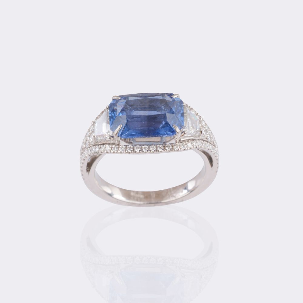 Natürlicher Saphir Ring mit Brillant-Besatz - Bild 3