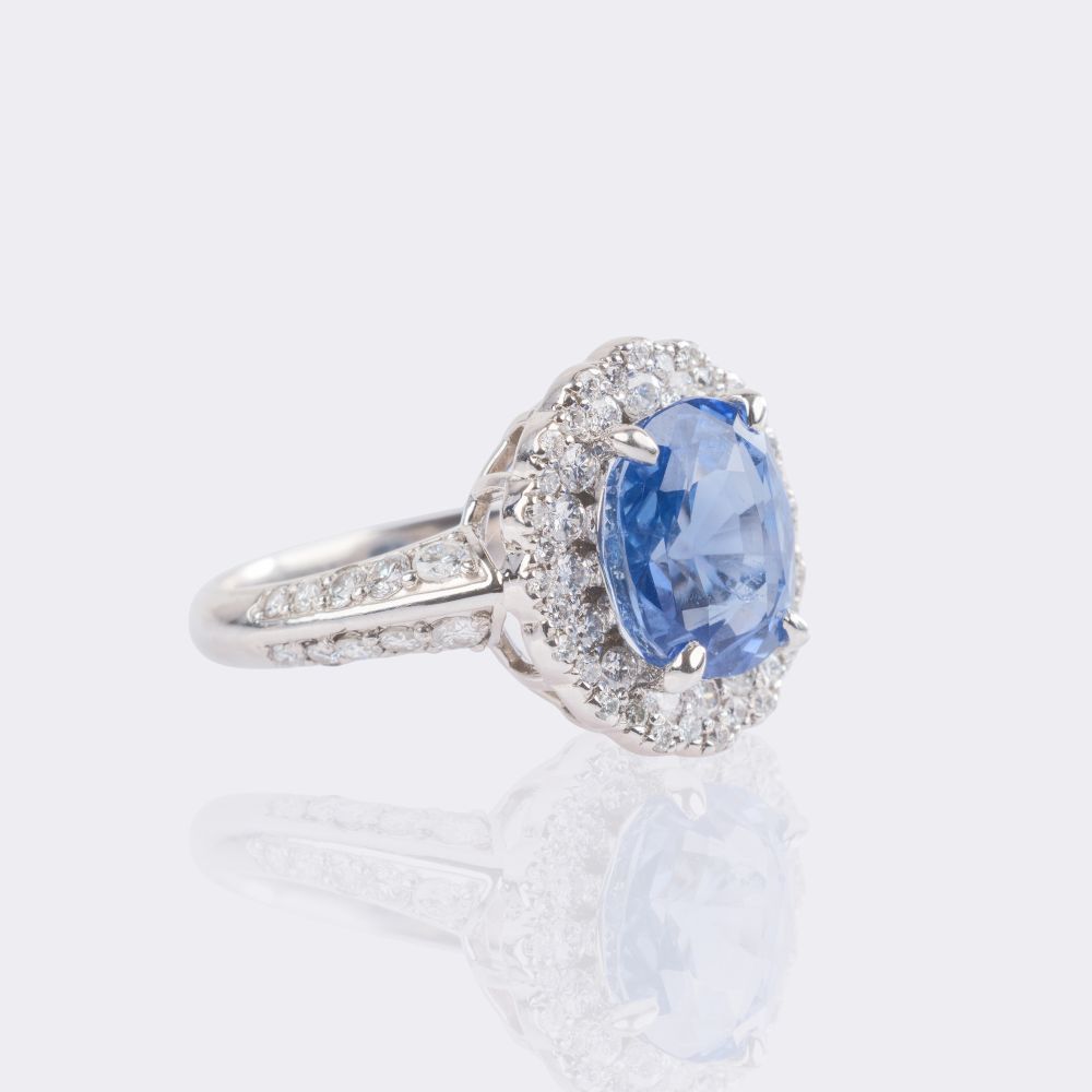Natürlicher Ceylon Saphir Ring mit Brillant-Besatz - Bild 2