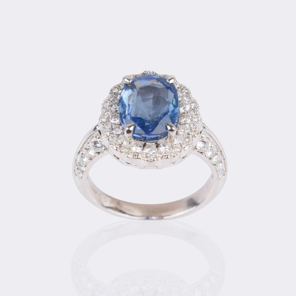 Natürlicher Ceylon Saphir Ring mit Brillant-Besatz - Bild 3